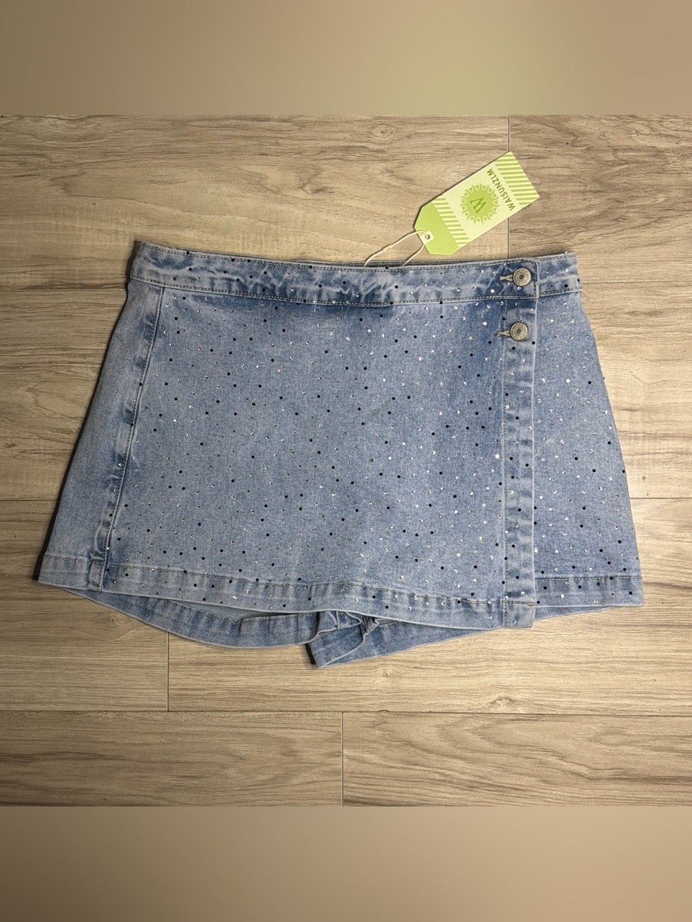 Denim Rhinestone Skort - Light Blue